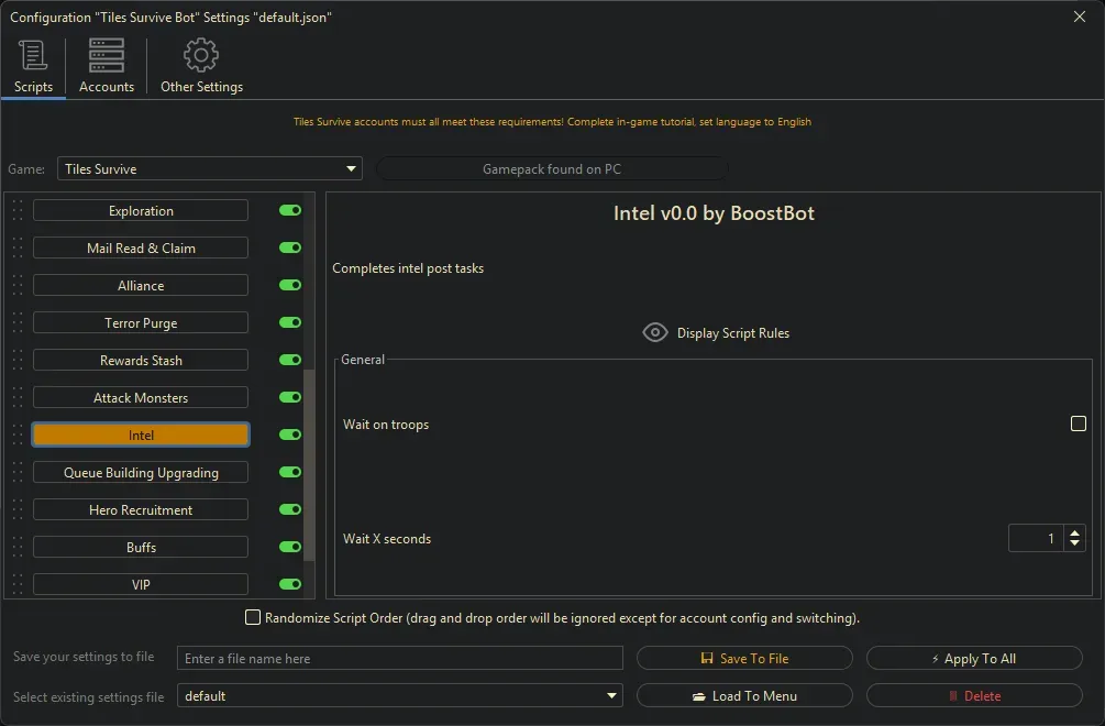 Tiles Survive Bot - Intel