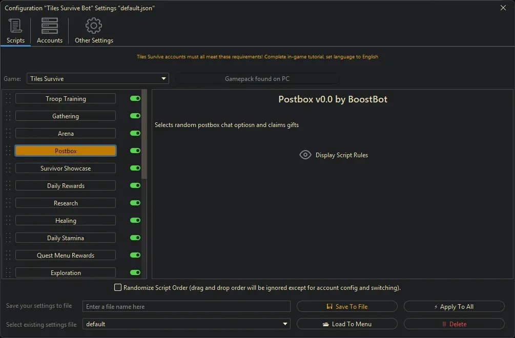 Tiles Survive Bot - Postbox