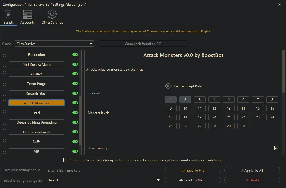 Tiles Survive Bot - Attack Monsters
