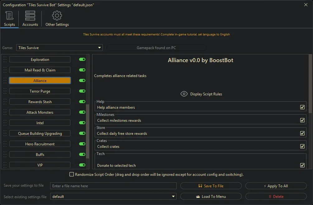 Tiles Survive Bot - Alliance