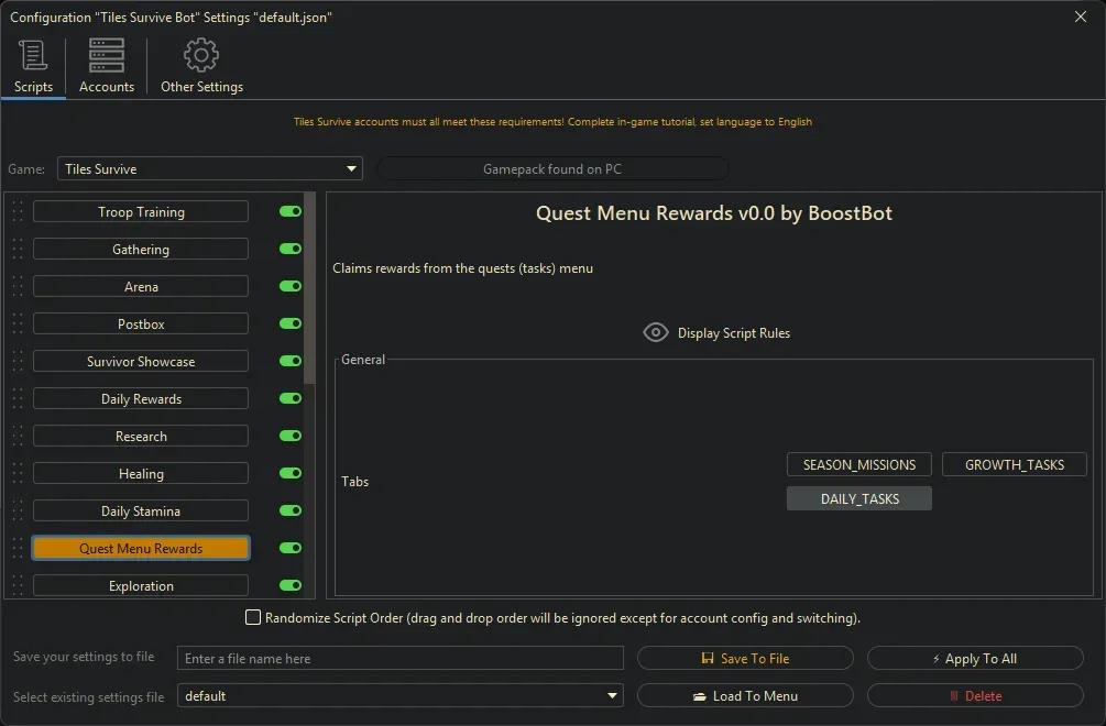 Tiles Survive Bot - Rewards Stash