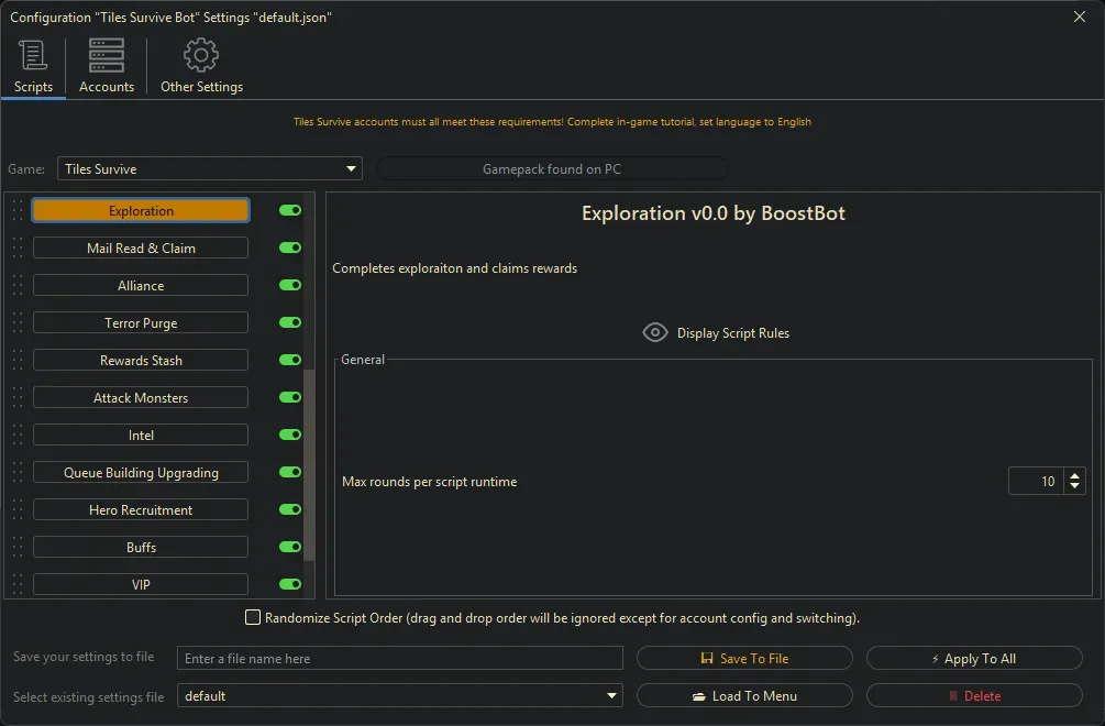 Tiles Survive Bot - Exploration