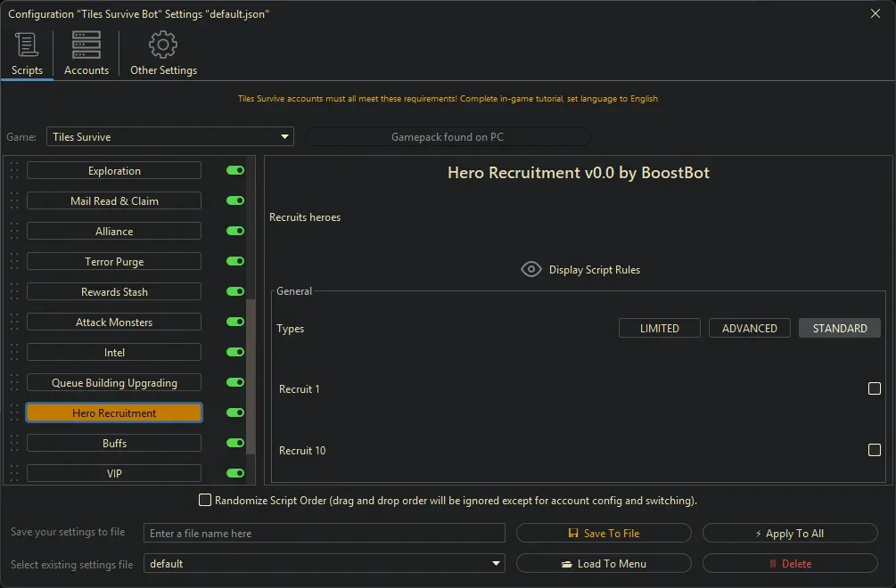 Tiles Survive Bot - Hero Recruitment
