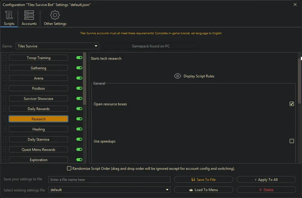 Tiles Survive Bot - Research