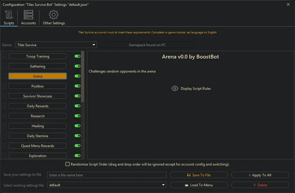 Tiles Survive Bot - Arena