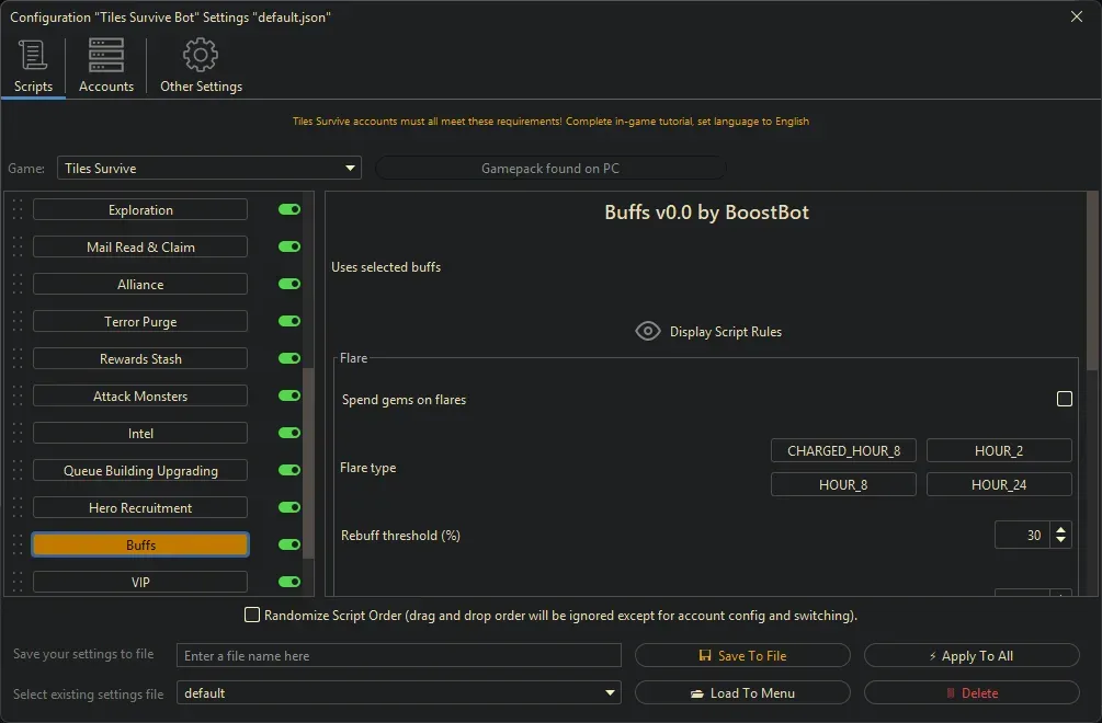 Tiles Survive Bot - Buffs