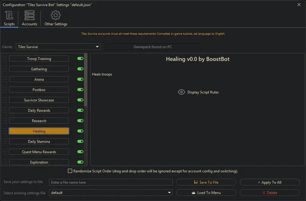Tiles Survive Bot - Healing